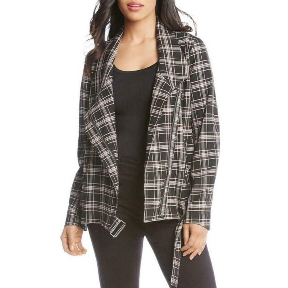 Karen Kane Moto Jacket Womens XS Cherry Blossom Check Plaid 3N94947 Exclusive